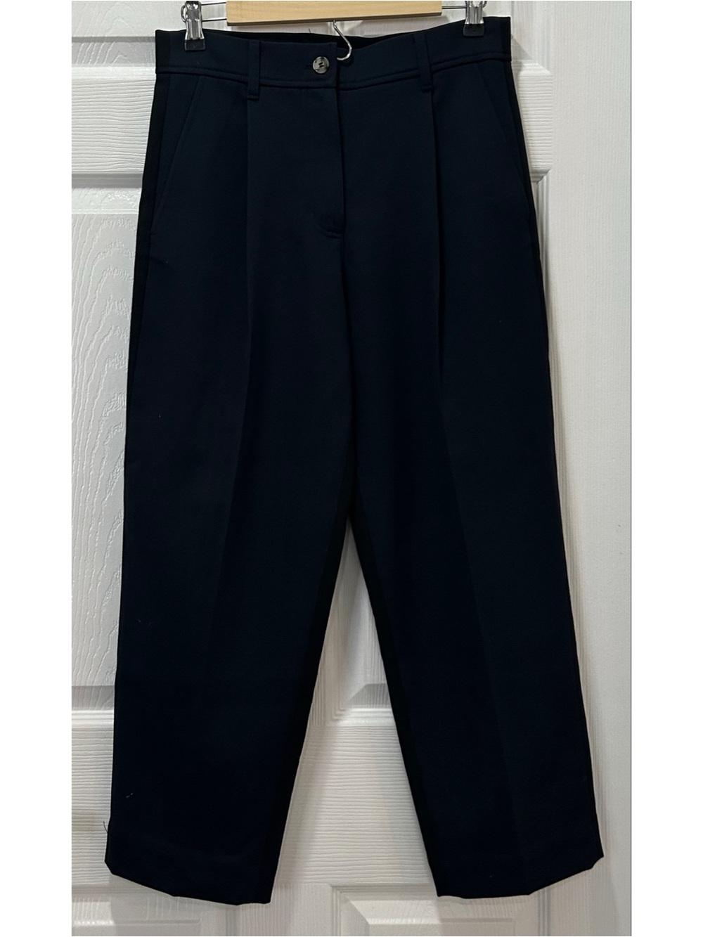 COS Women’s Pleated Wool Blend Trousers Ankle Black Size 4 Navy Minimalist Basic